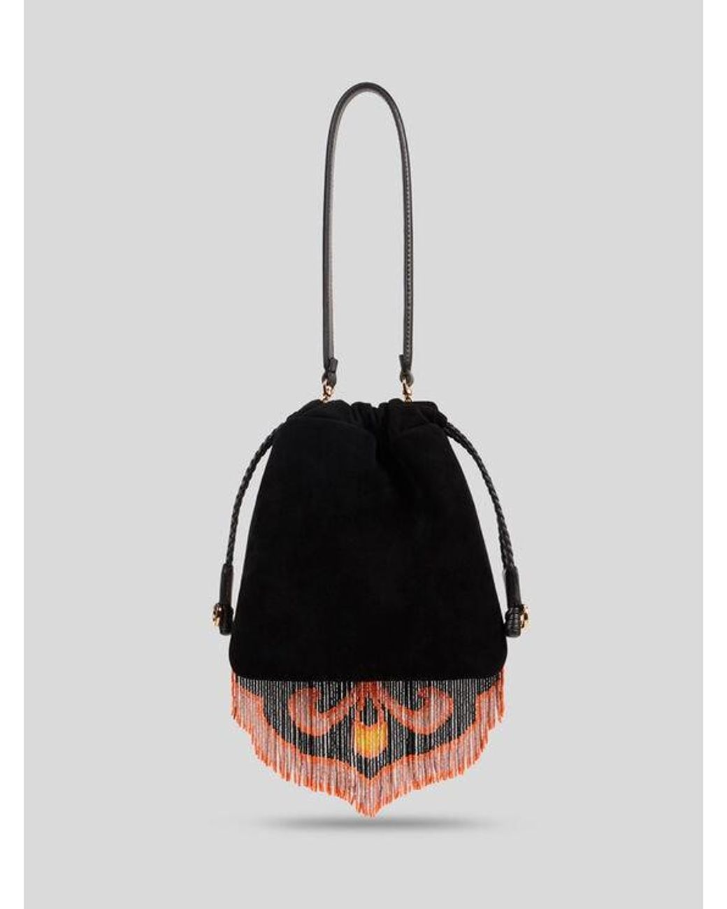 Etro Black Small Suede Kalispera Bag With Beads And Fringes