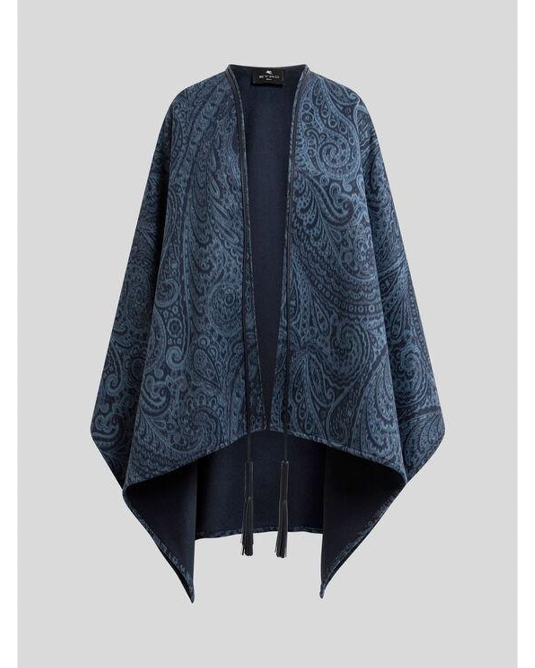 Etro Blue Wool And Cashmere Jacquard Cape