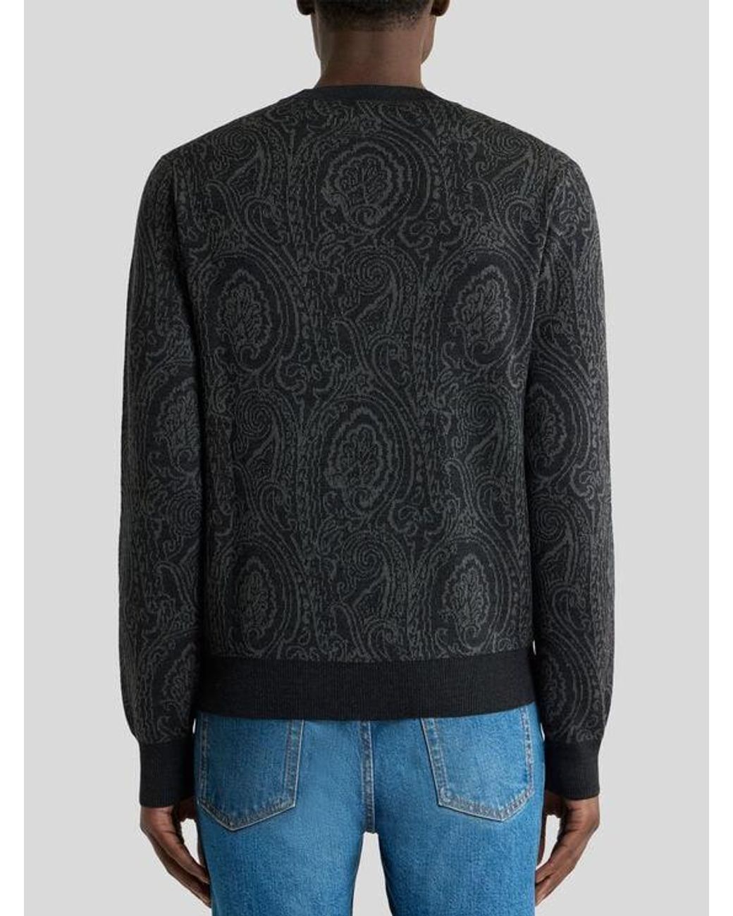 Etro Black Wool-Blend Jacquard Sweater With Arnica Motif for men