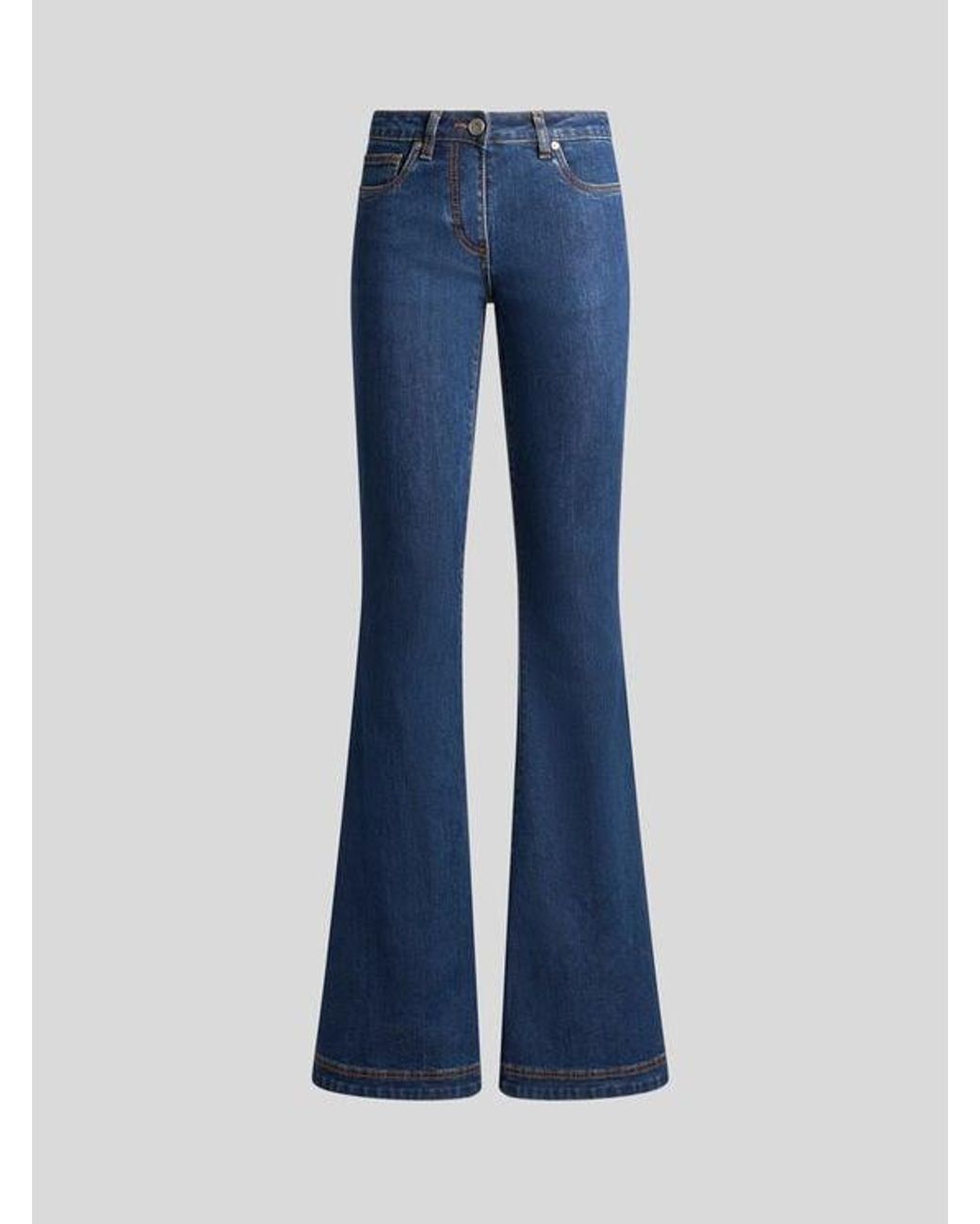 Etro Blue Flared Jeans With Embroidered Rear Logo