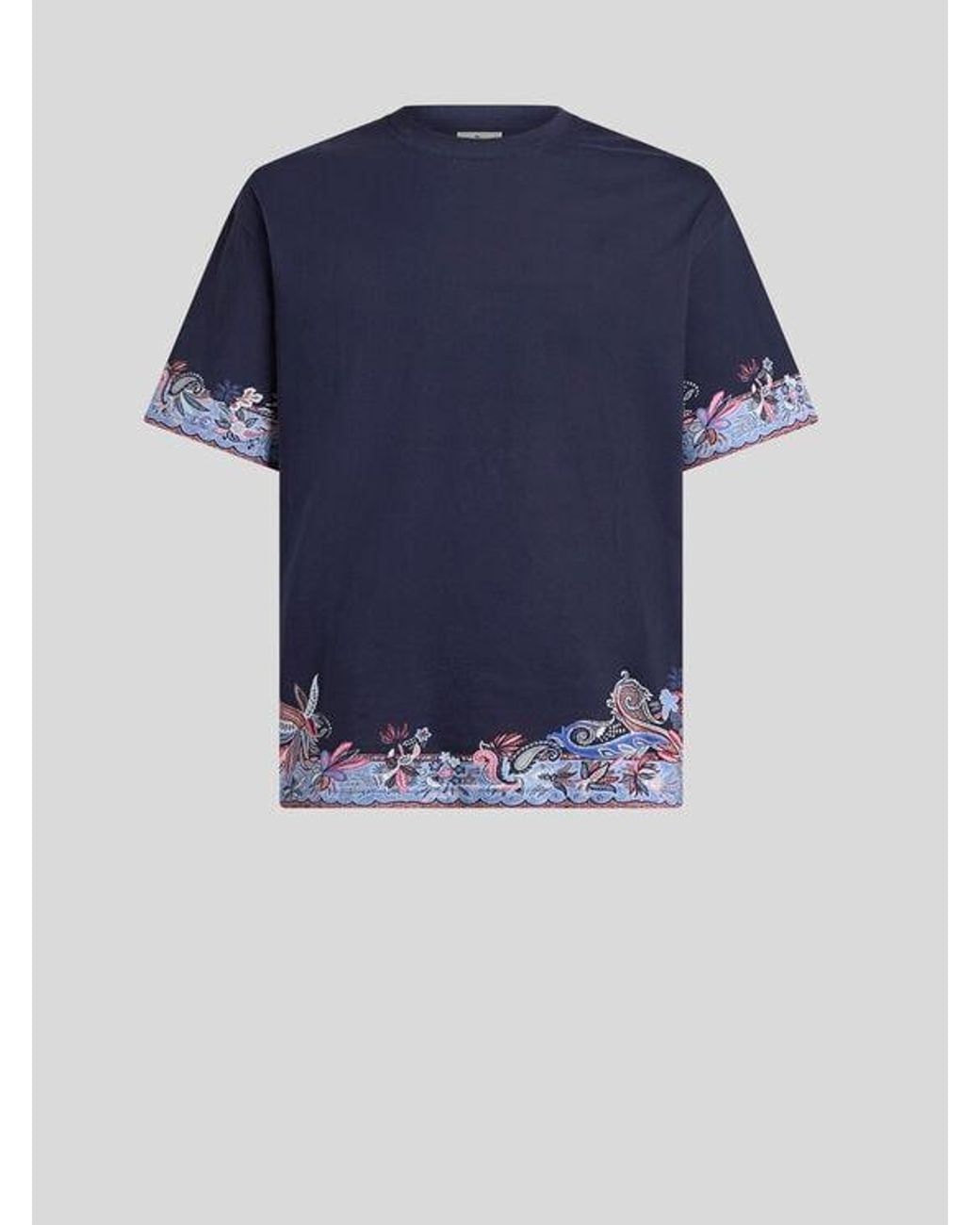 Etro Blue Cotton Jersey T-Shirt With Placed Paisley Print for men
