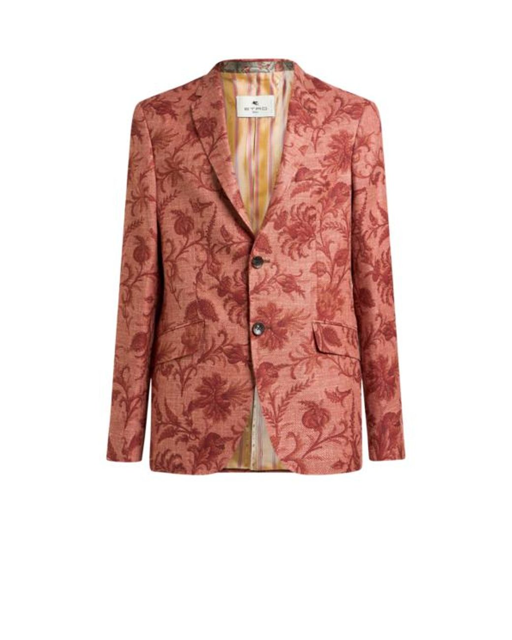 Etro Red Single-Breasted Wool-Blend Jacket With Floral Motif for men