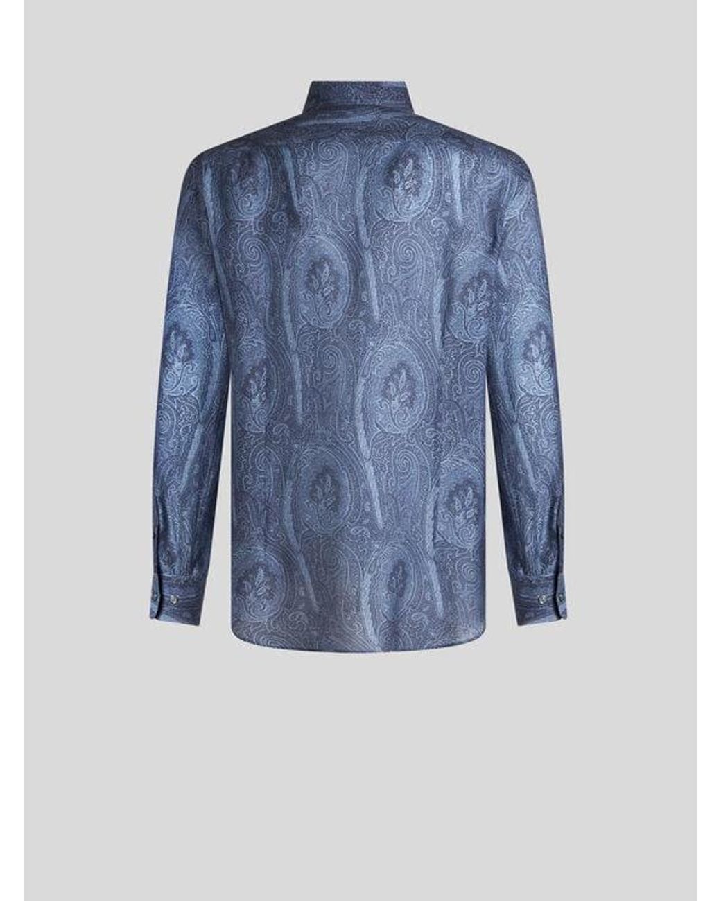 Etro Blue Textured Fabric Dress Shirt for men