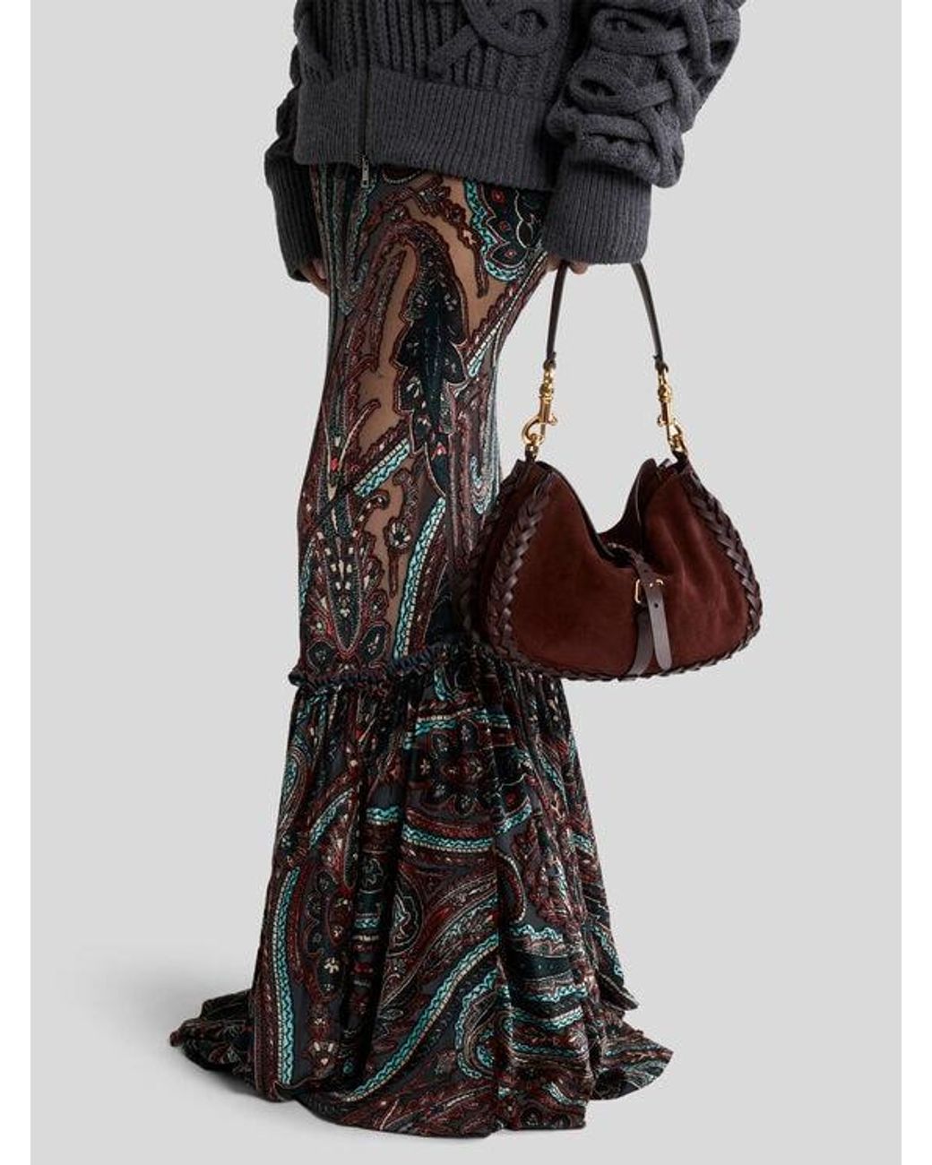 Etro Purple Medium Suede Pony Bag With Threading
