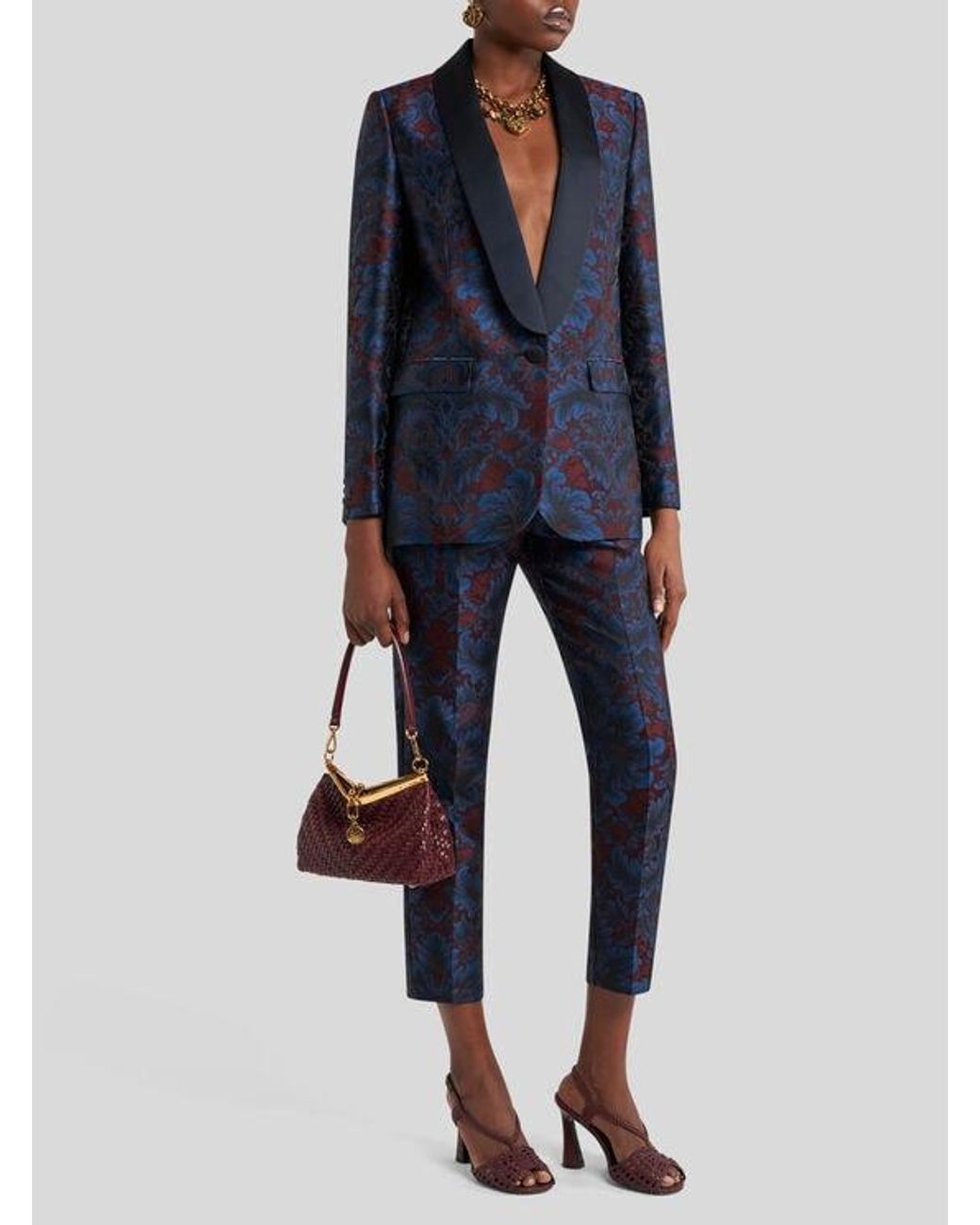 Etro Blue Silk-Blend Jacquard Cigarette Trousers