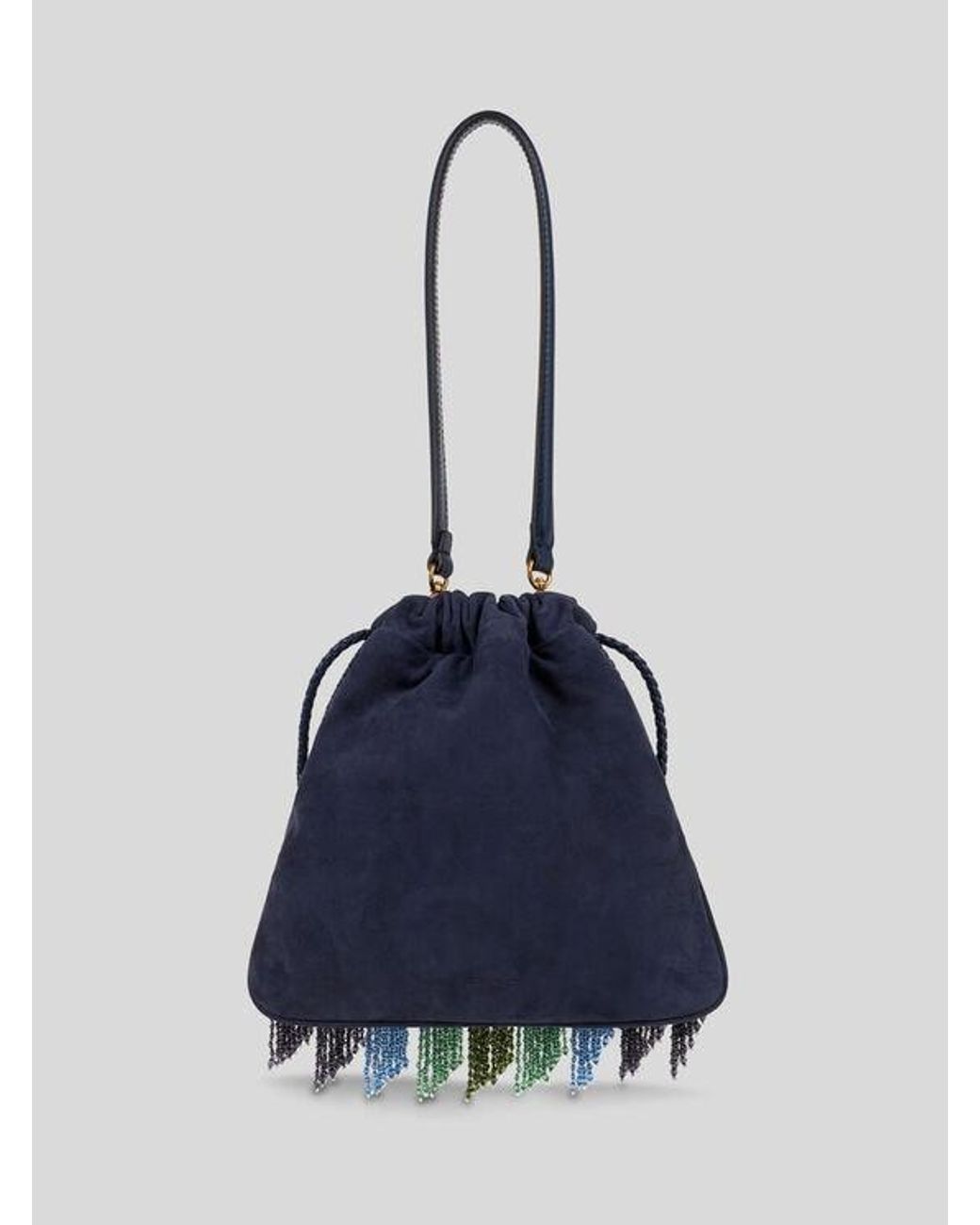 Etro Blue Small Suede Kalispera Bag With Multicoloured Beads