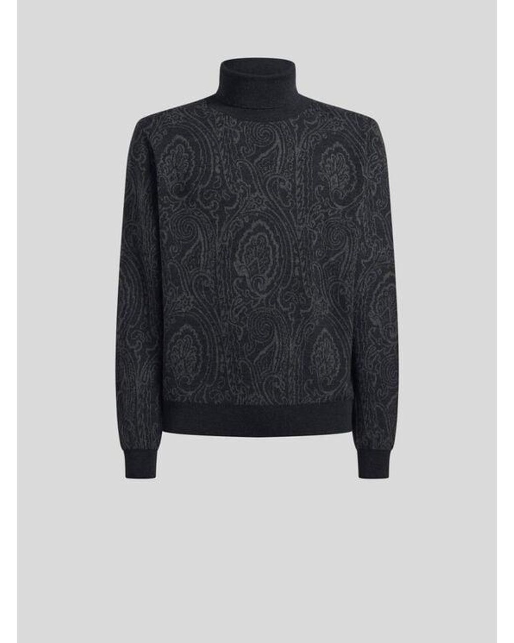 Etro Blue Wool-Blend Jacquard Turtleneck With Arnica Motif for men