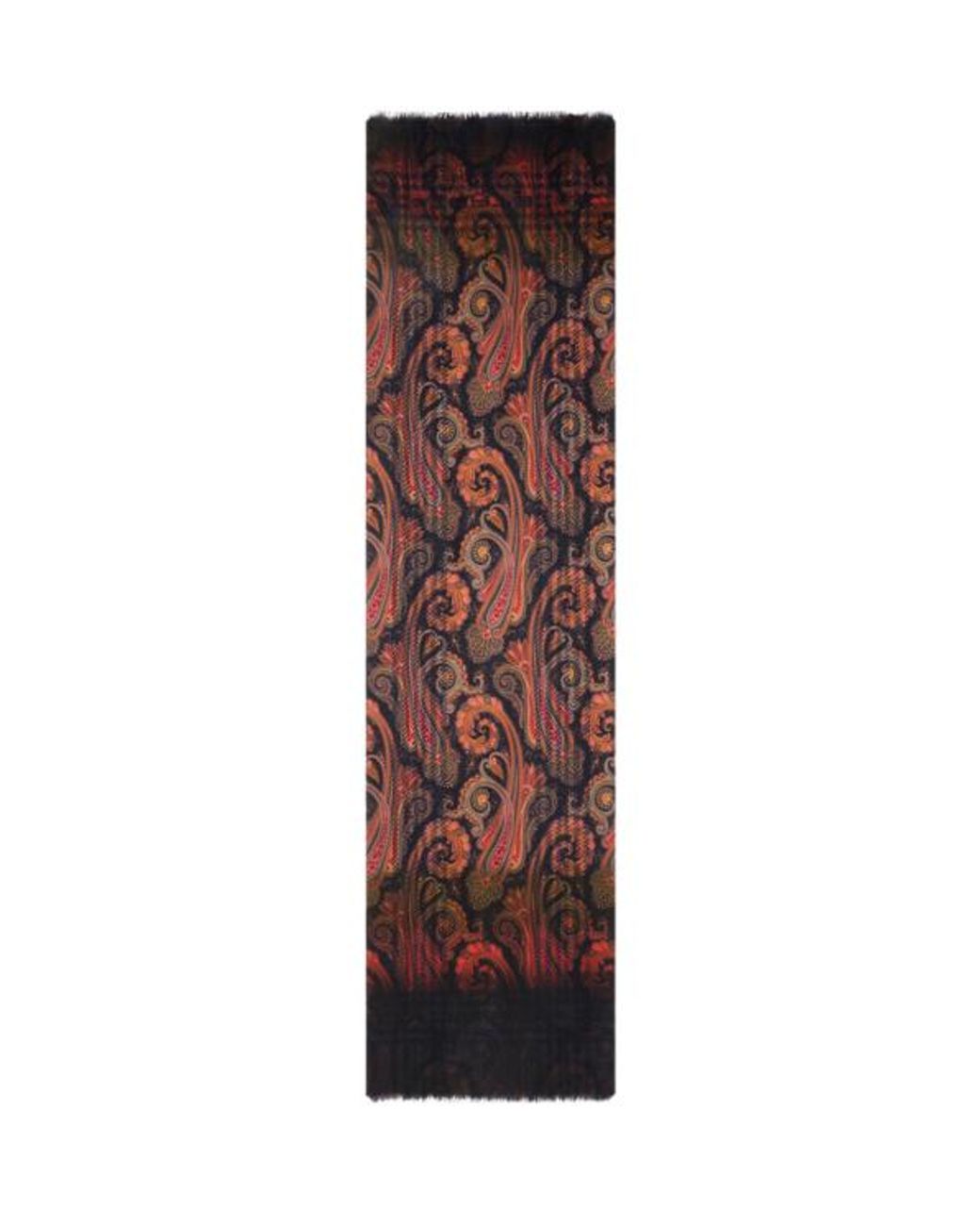 Etro Brown Wool Jacquard Scarf With Check Print And Faded Paisley Motif for men