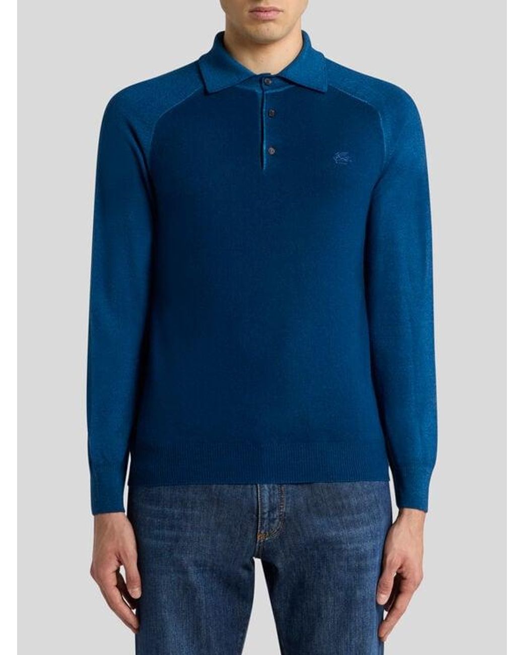 Etro Blue Wool Polo With Pegaso Logo for men