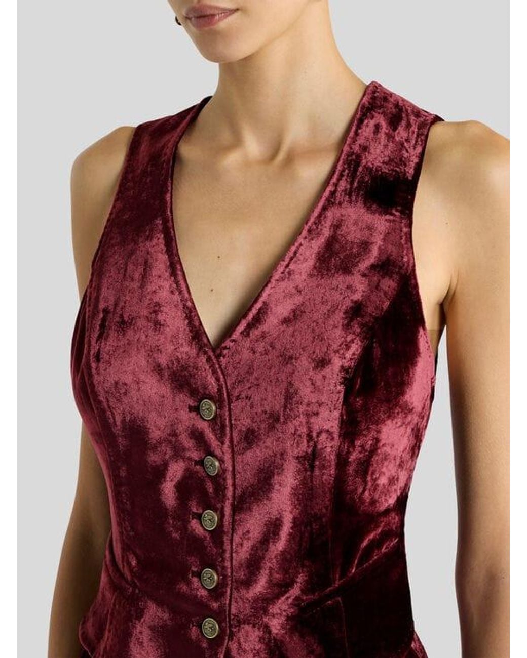 Etro Red Single-Breasted Velvet Waistcoat With Pegaso Buttons