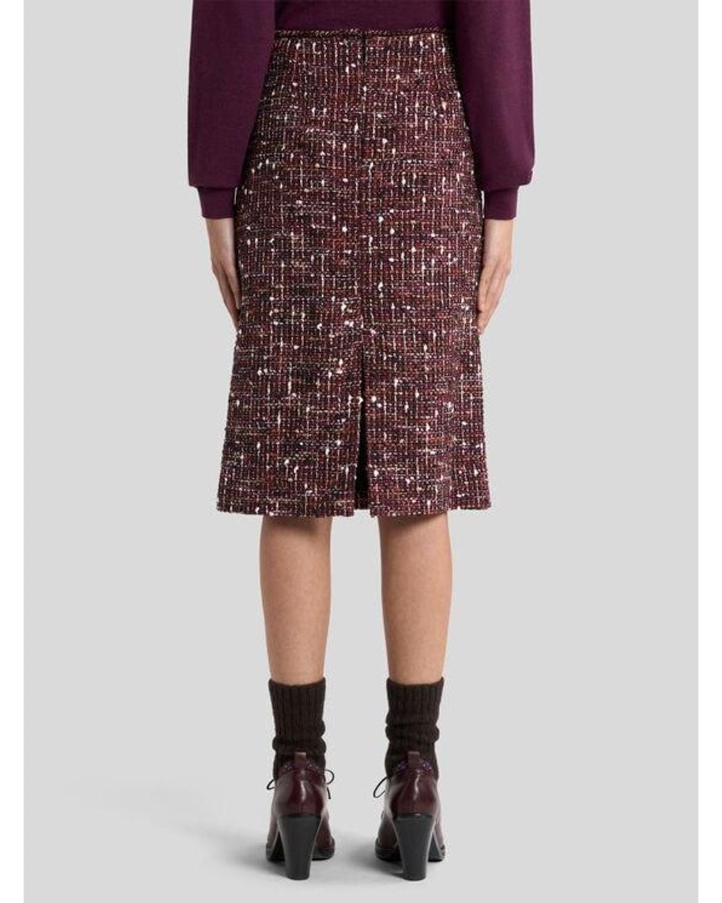 Etro Purple Knee-Length Cotton Tweed Skirt