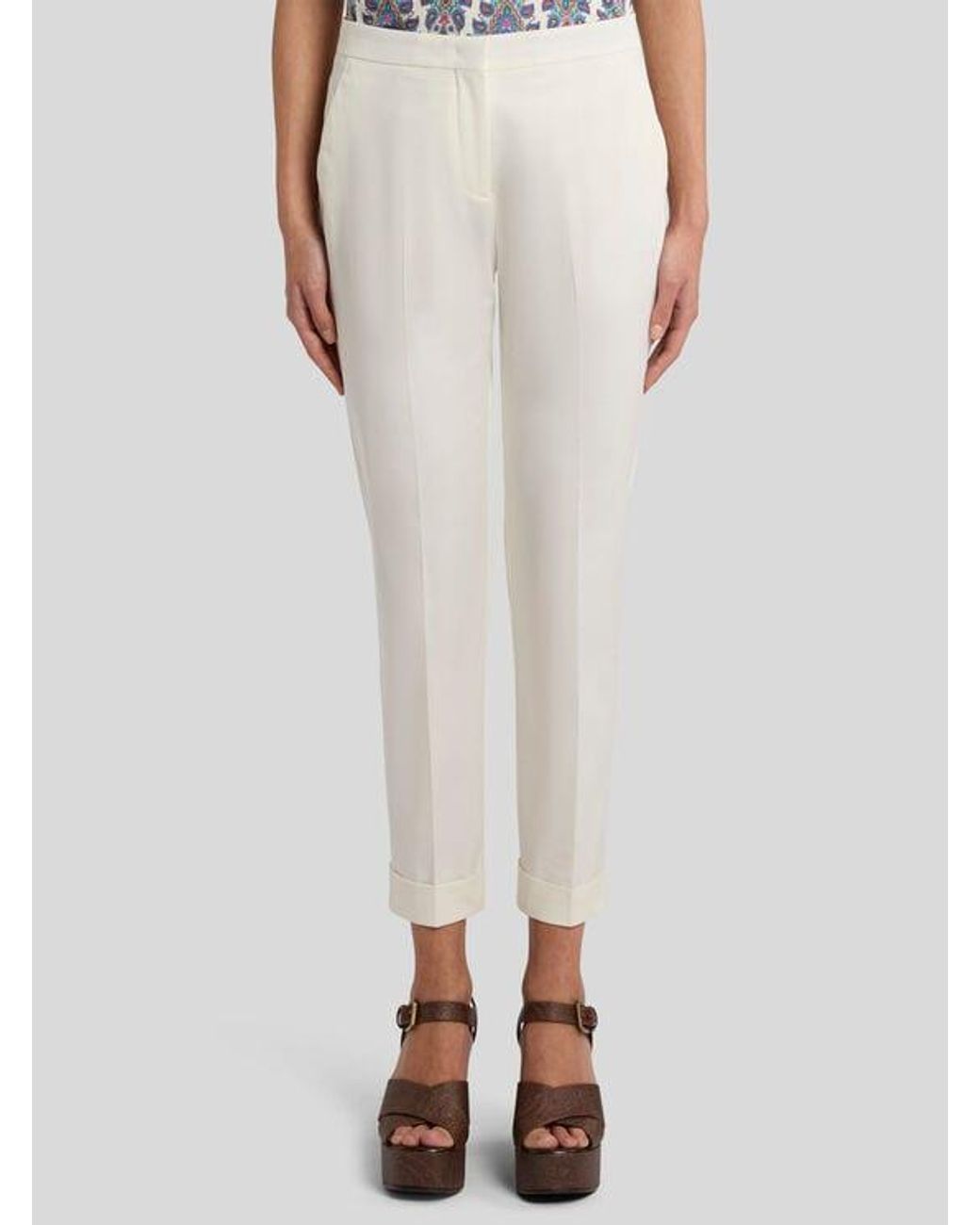 Etro White Cropped Stretch Cotton Trousers