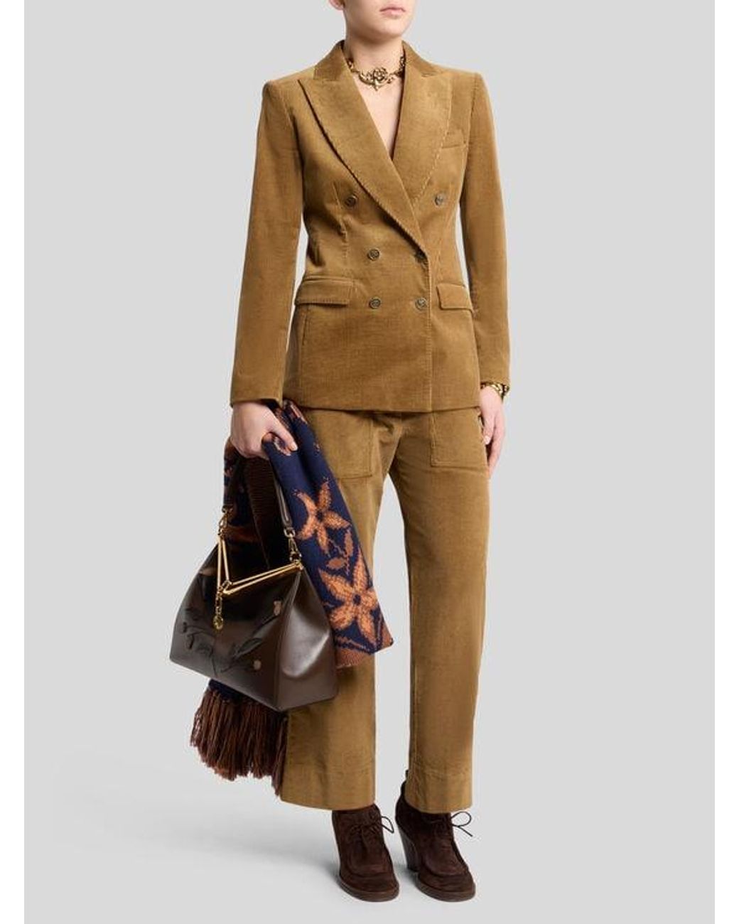 Etro Natural Double-Breasted Corduroy Velvet Jacket