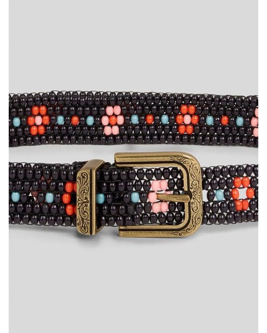Etro Black Belt With Beads And Floral Motif