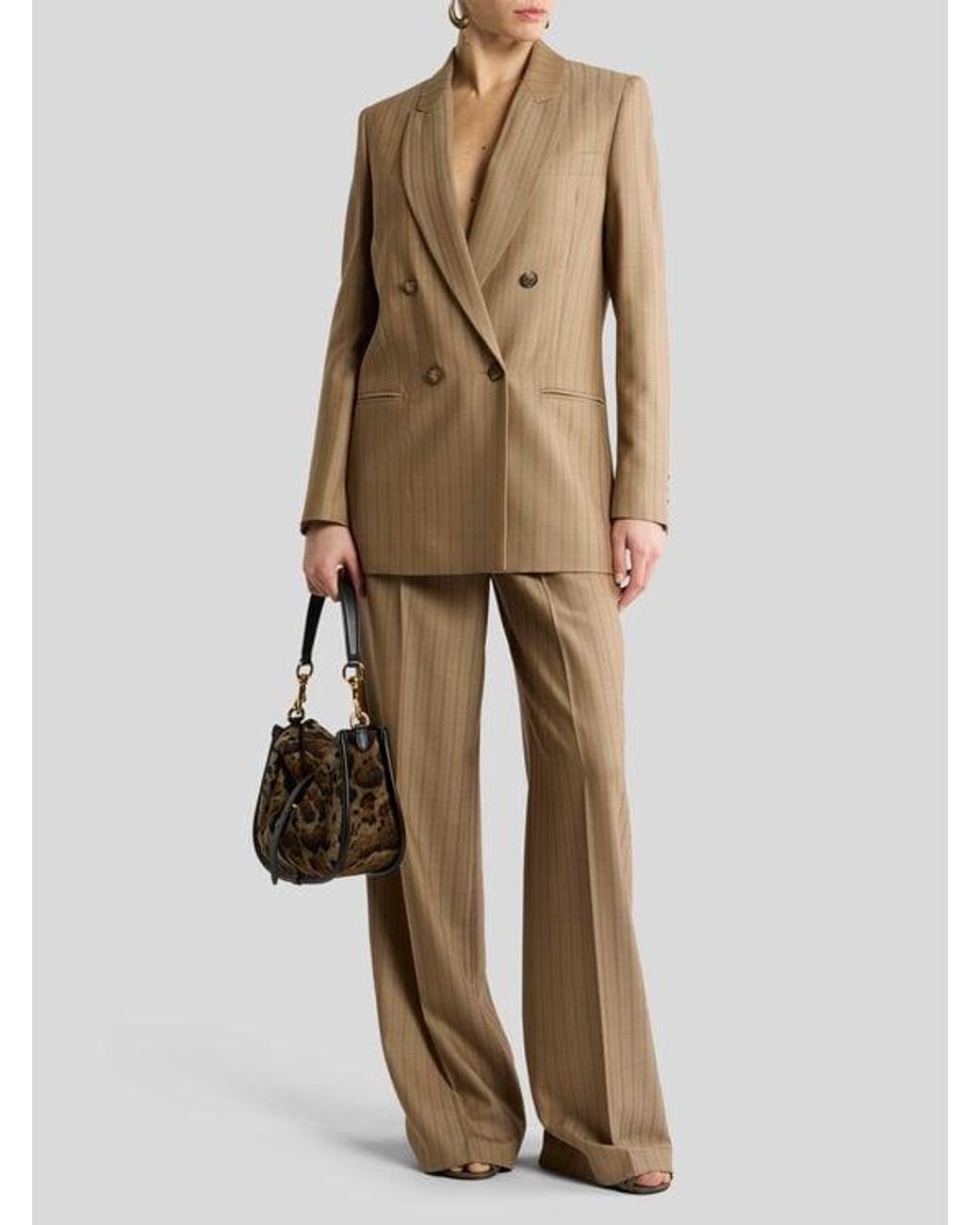 Etro Natural Double-Breasted Wool Jacquard Jacket With Striped Pattern
