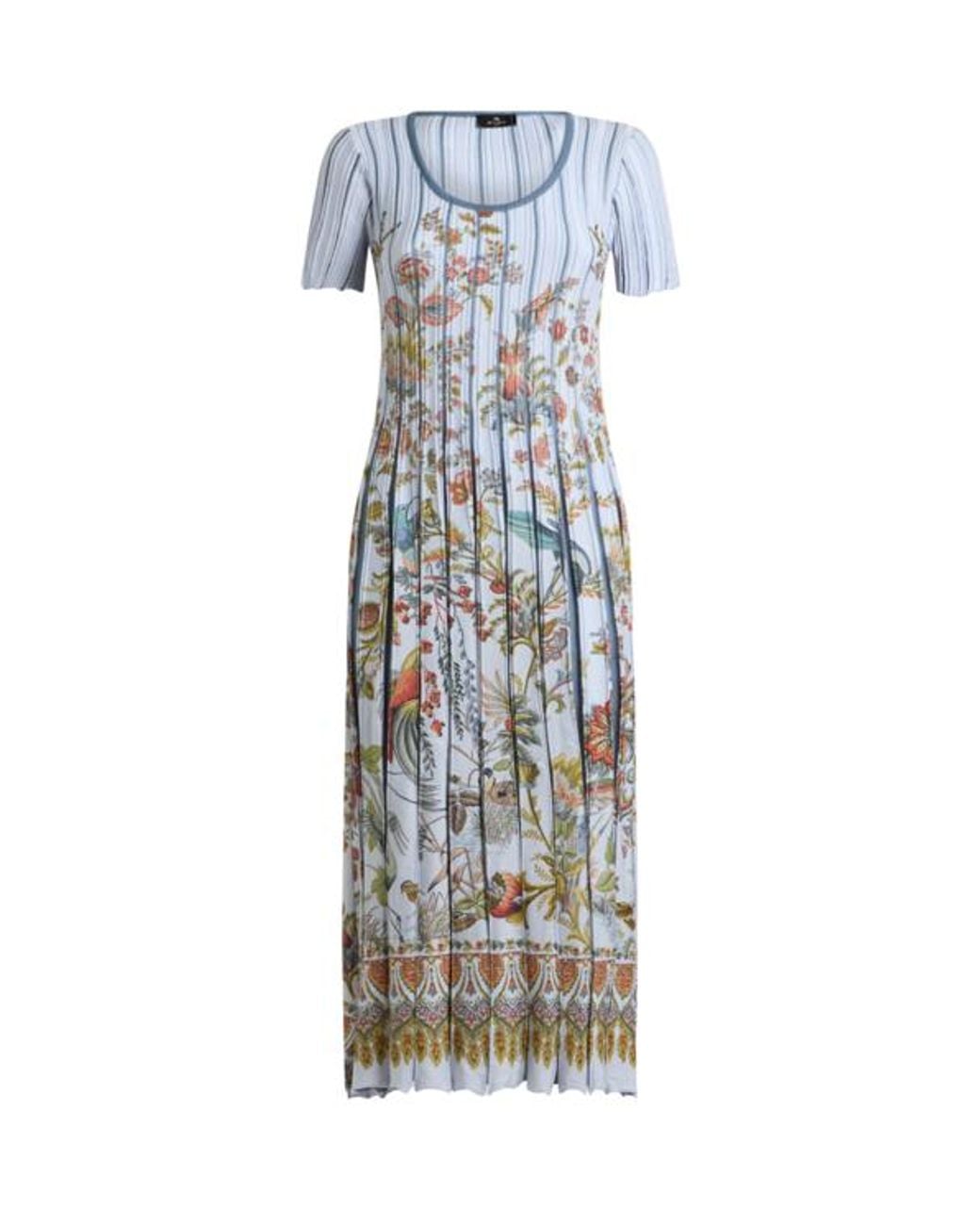 Etro White Pleated Cotton-Blend Midi Dress With Placed Print