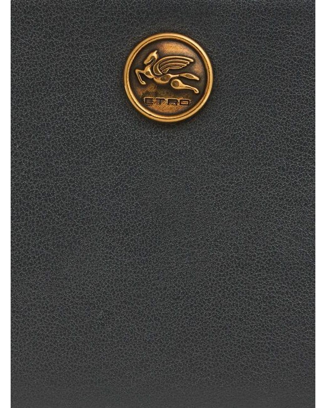 Etro White Leather Card Holder With Pegaso Button