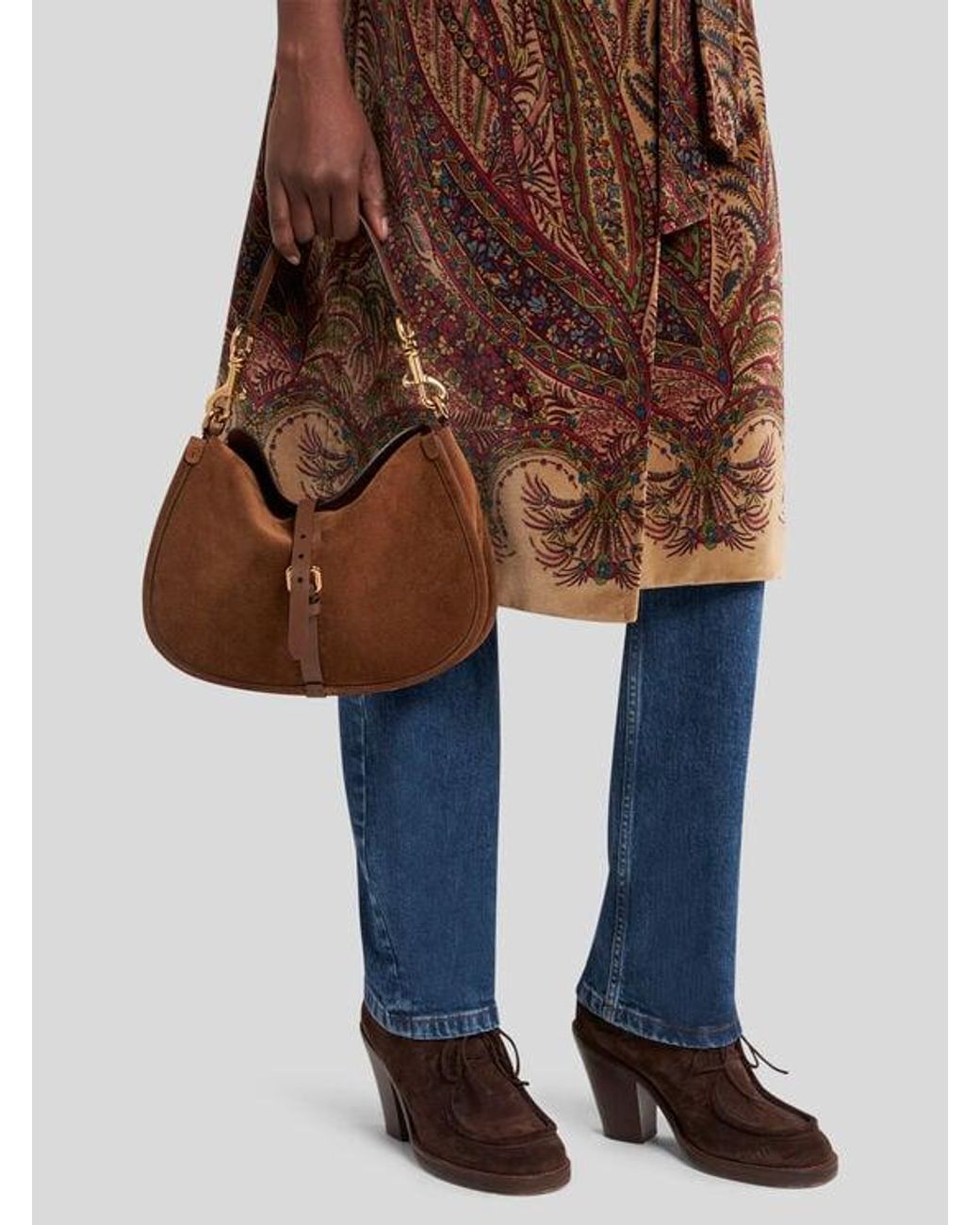 Etro Brown Medium Suede Pony Bag