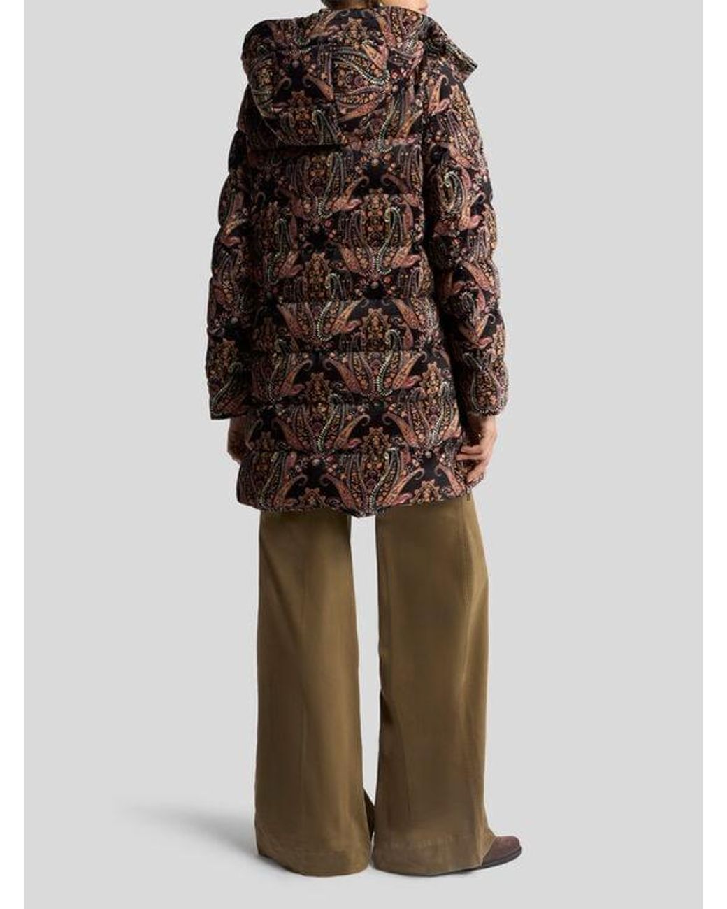 Etro Brown Velvet Down Jacket With Floral Paisley Motif