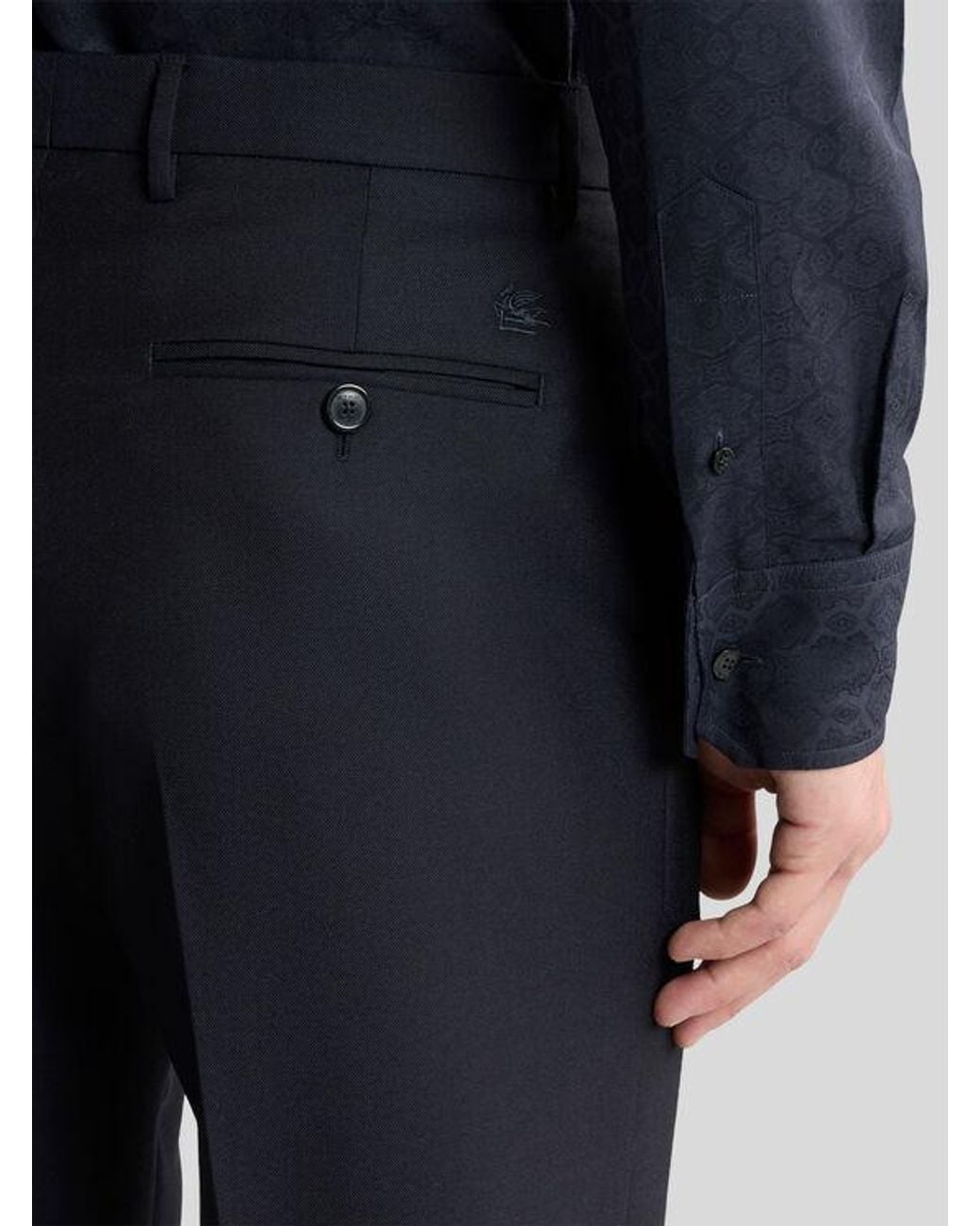 Etro Blue Wool-Blend Flannel Trousers With Crease Detail for men