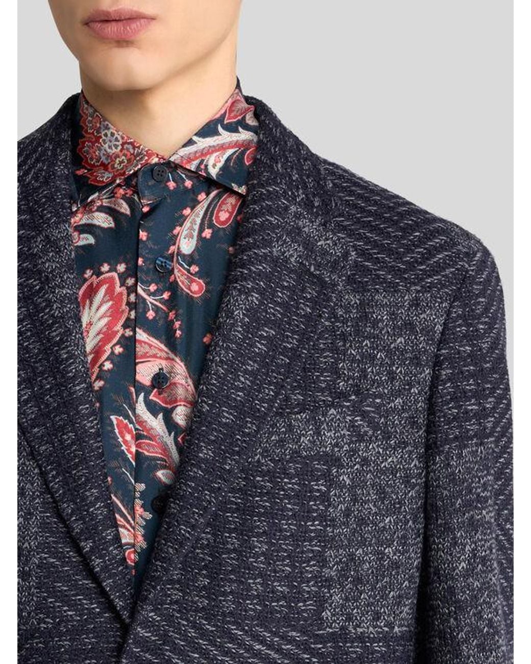 Etro Blue Wool-Blend Patchwork Blazer for men