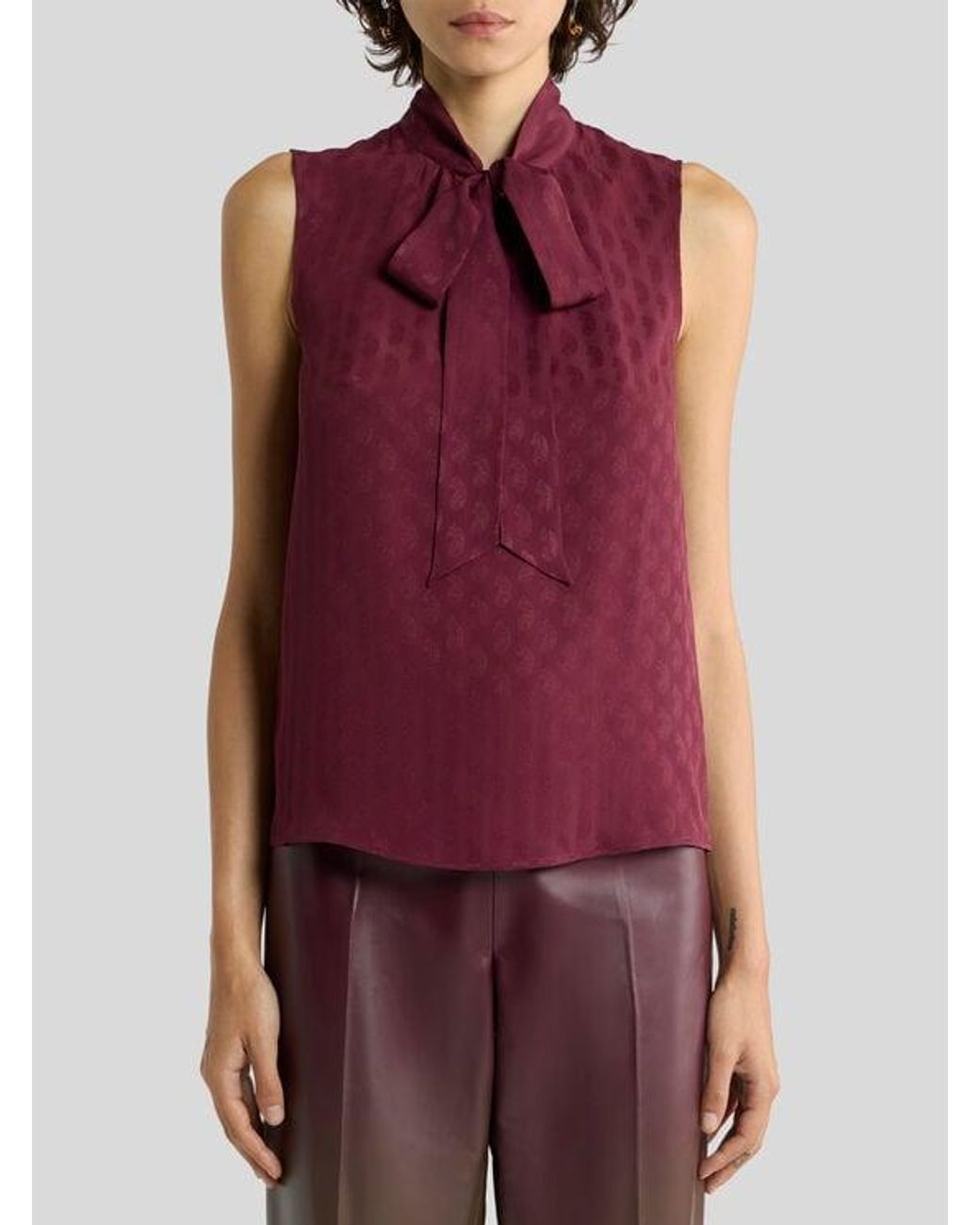Etro Purple Silk-Blend Jacquard Top With Silk Scarf And Paisley Motif