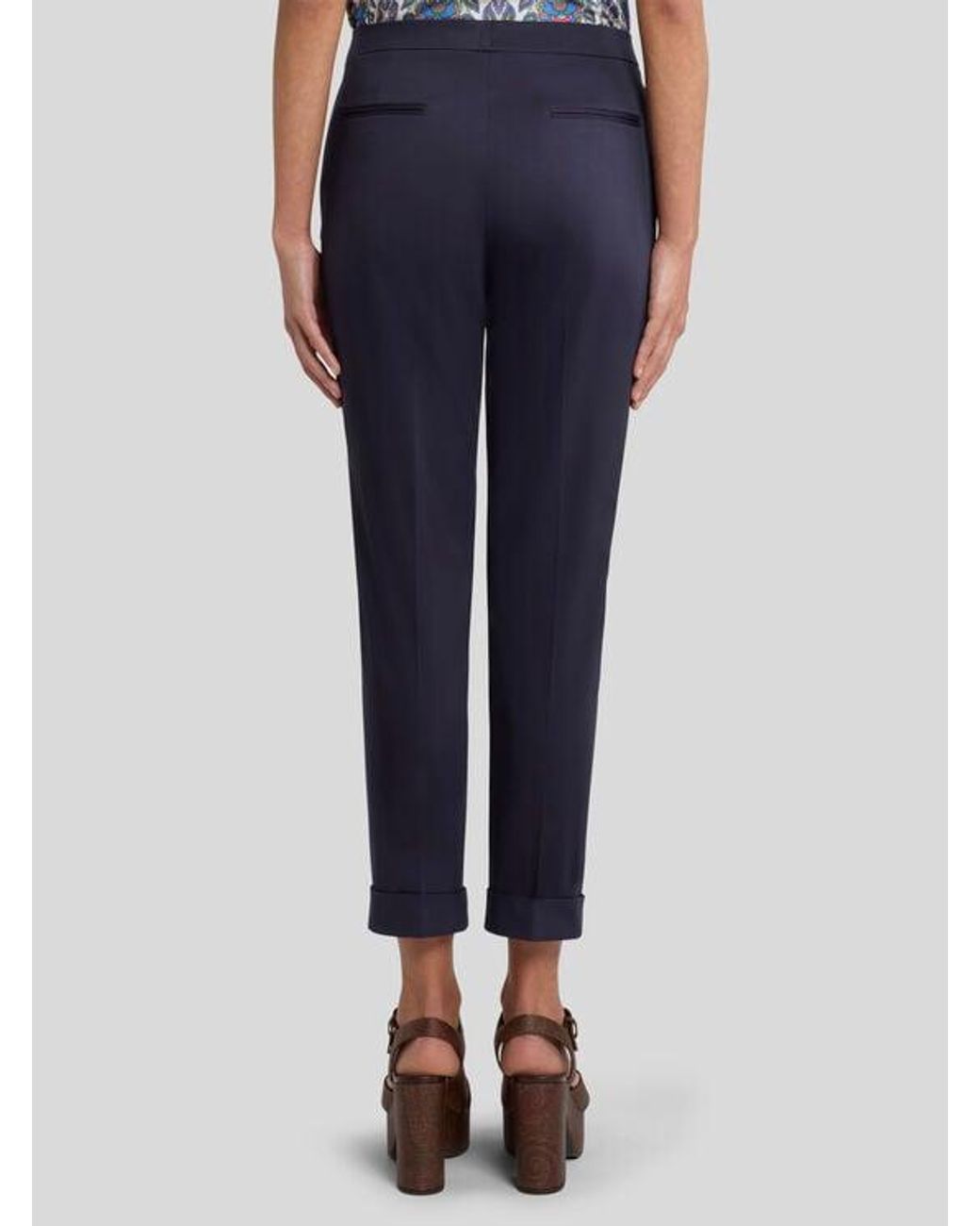 Etro Blue Cropped Stretch Cotton Trousers