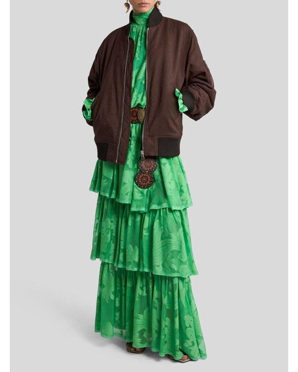 Etro Brown Jacquard Bomber Jacket With Arnica Motif