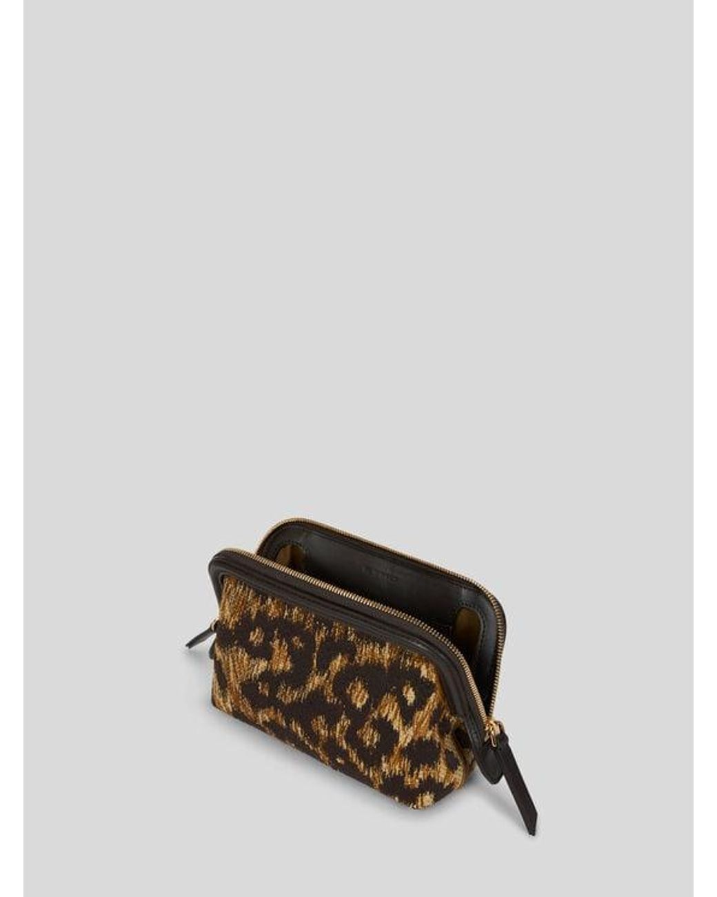 Etro Brown Raffia Doc Pouch With Animal Embroidery