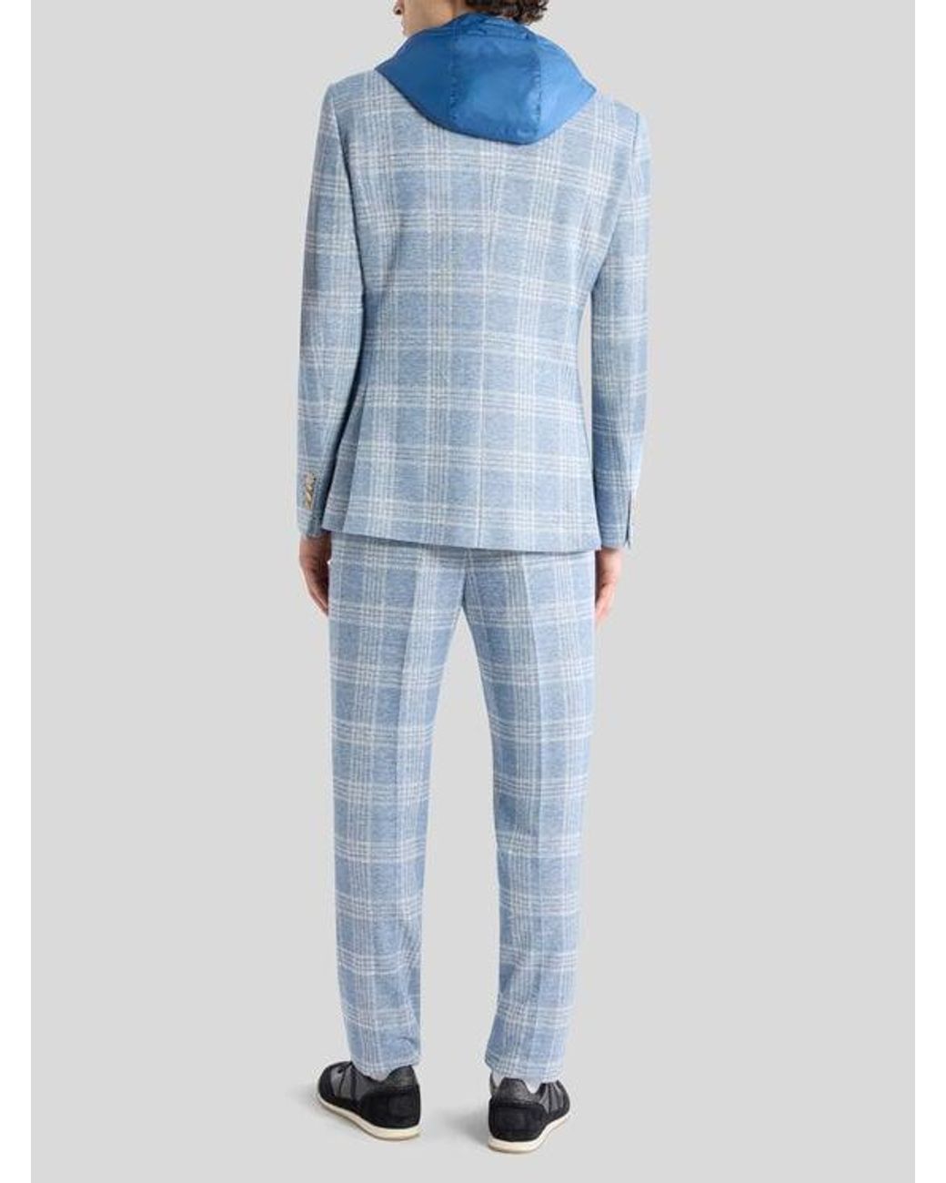 Etro Blue Check Jersey Jacket With Removable Bib And Hood for men