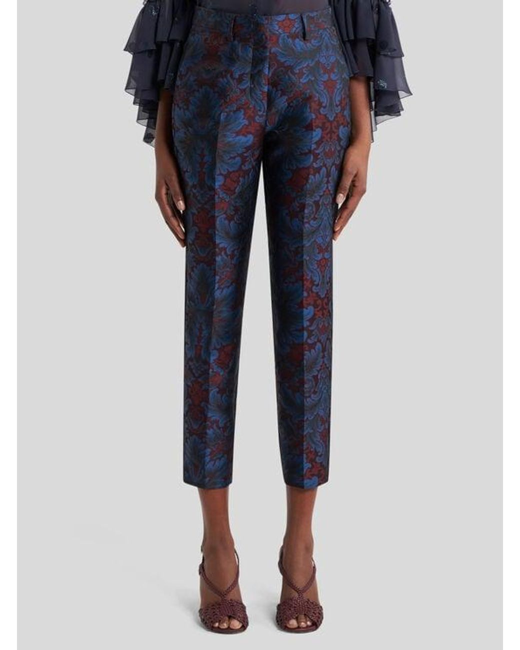 Etro Blue Silk-Blend Jacquard Cigarette Trousers