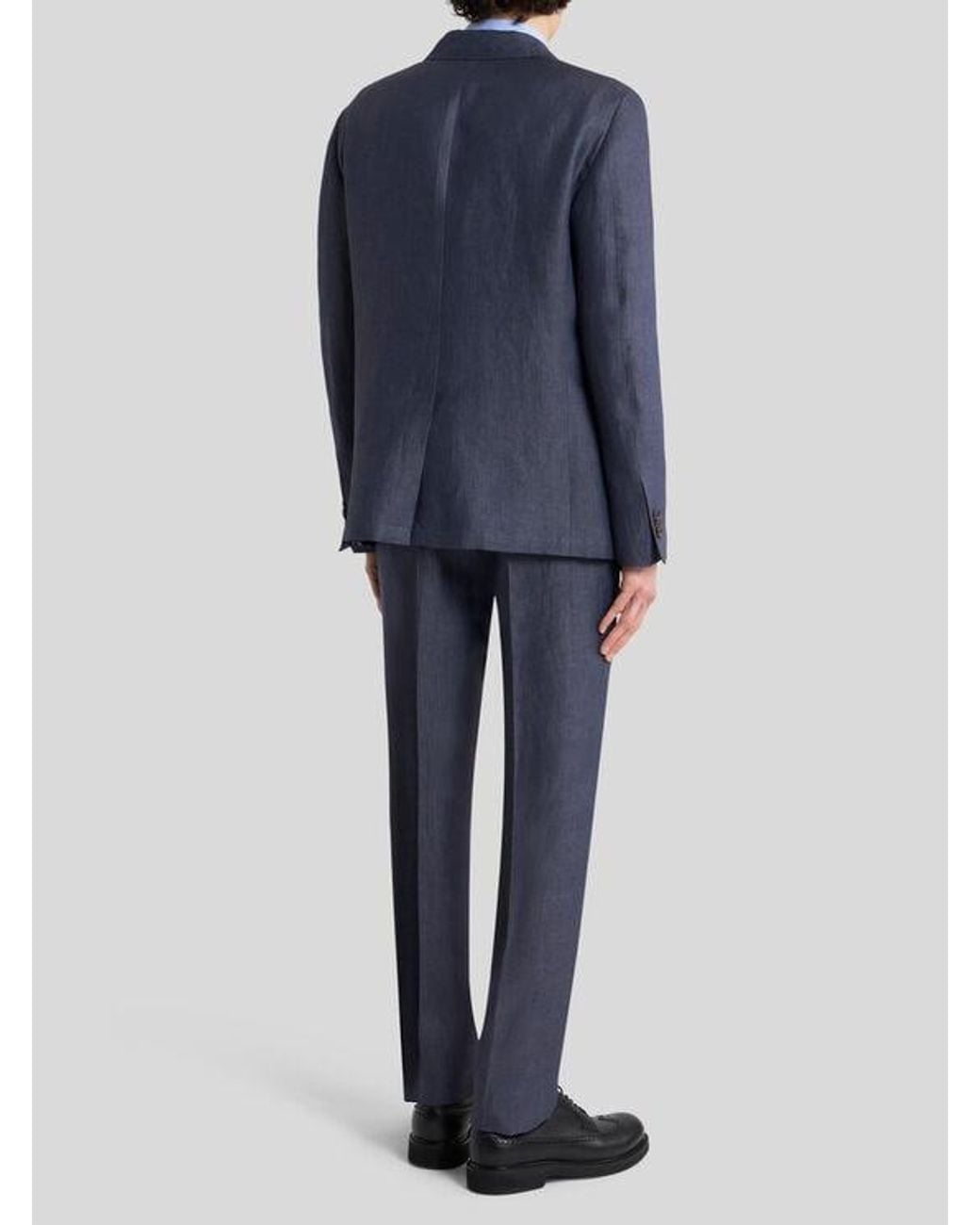 Etro Blue Single-Breasted Linen Jacket With Chevron Motif for men