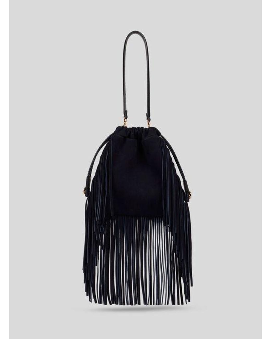 Etro Black Small Suede Kalispera Bag With Studs And Fringes
