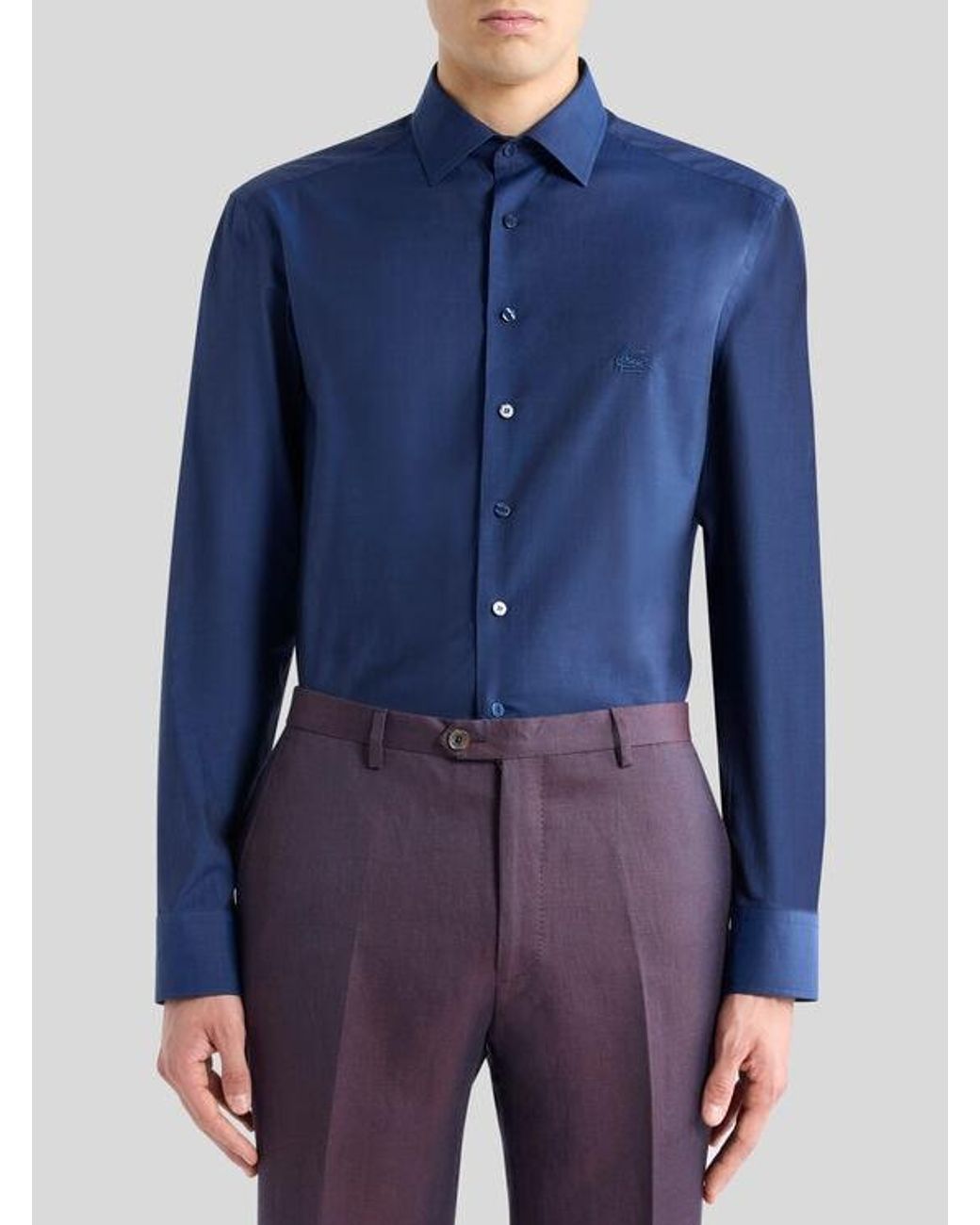 Etro Blue Shirt With Pegaso Embroidery for men