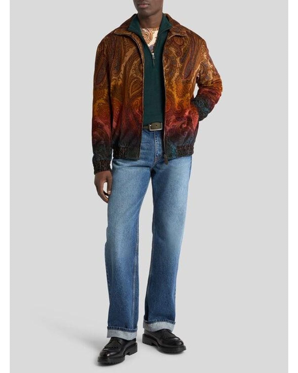 Etro Brown Cotton Corduroy Jacket With Placed Degradé Paisley Print for men