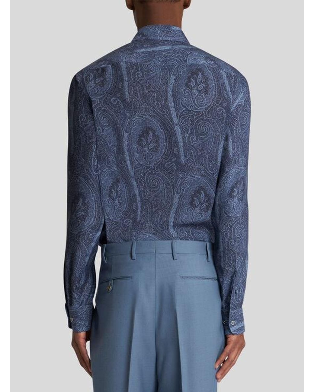 Etro Blue Textured Fabric Dress Shirt for men
