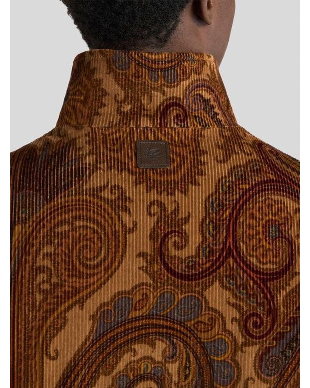 Etro Brown Cotton Corduroy Jacket With Placed Degradé Paisley Print for men