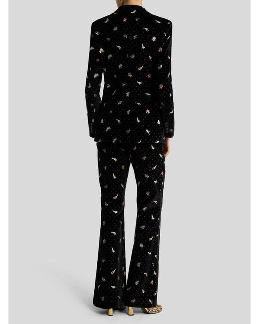 Etro Black Single-Breasted Cotton Velvet Jacket With Flower And Animal Motif