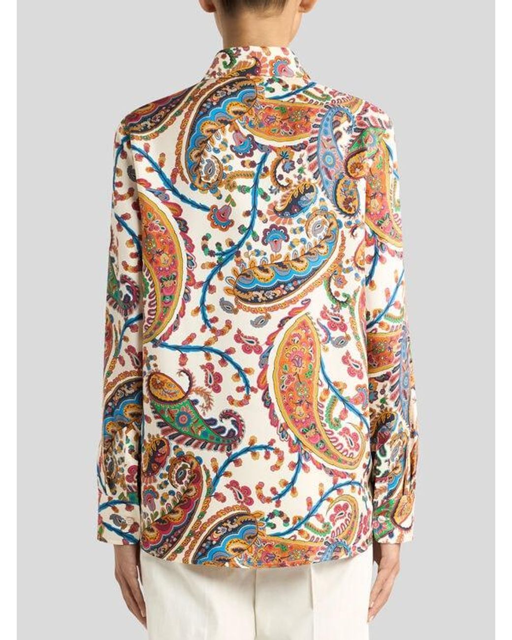 Etro White Silk Twill Shirt With Floral Paisley Motif