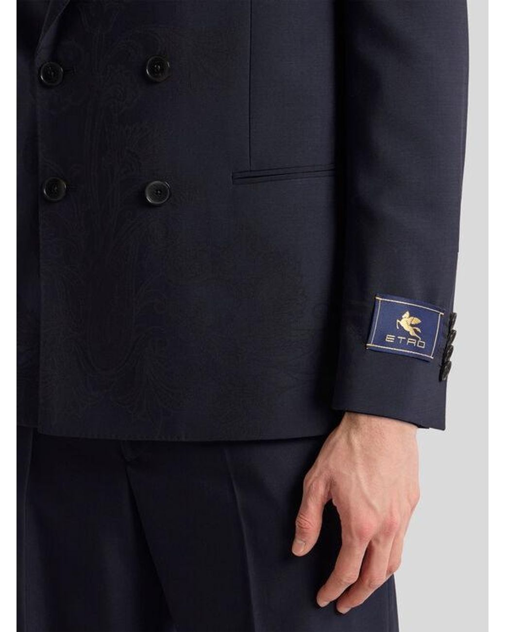 Etro Blue Double-Breasted Jacket With Placed Motif for men