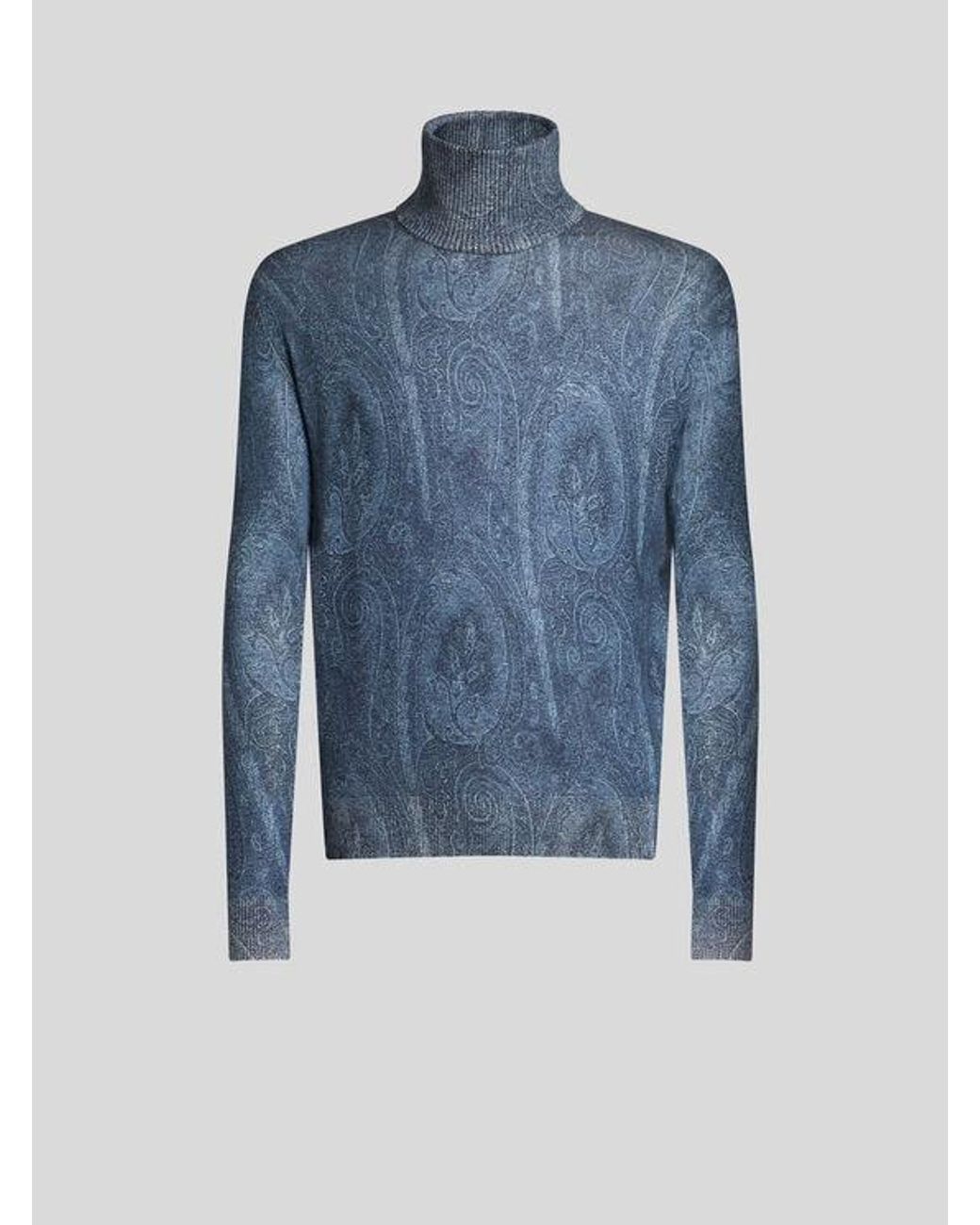 Etro Blue Paisley Turtleneck for men