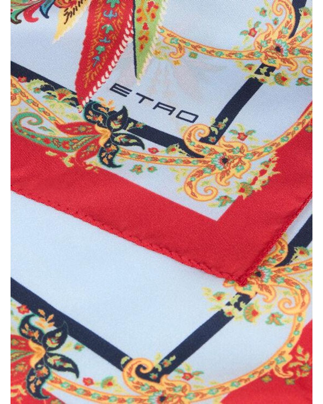 Etro Red Silk Pocket Square With Parrot And Paisley Print for men