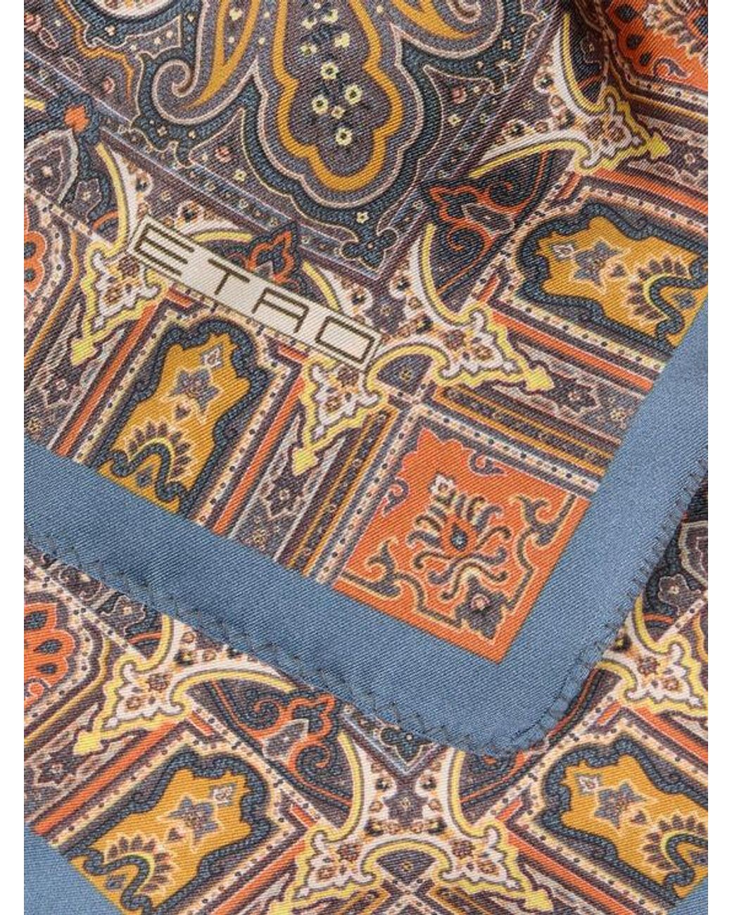 Etro Brown Silk Pocket Square With Geometric Paisley Motif for men