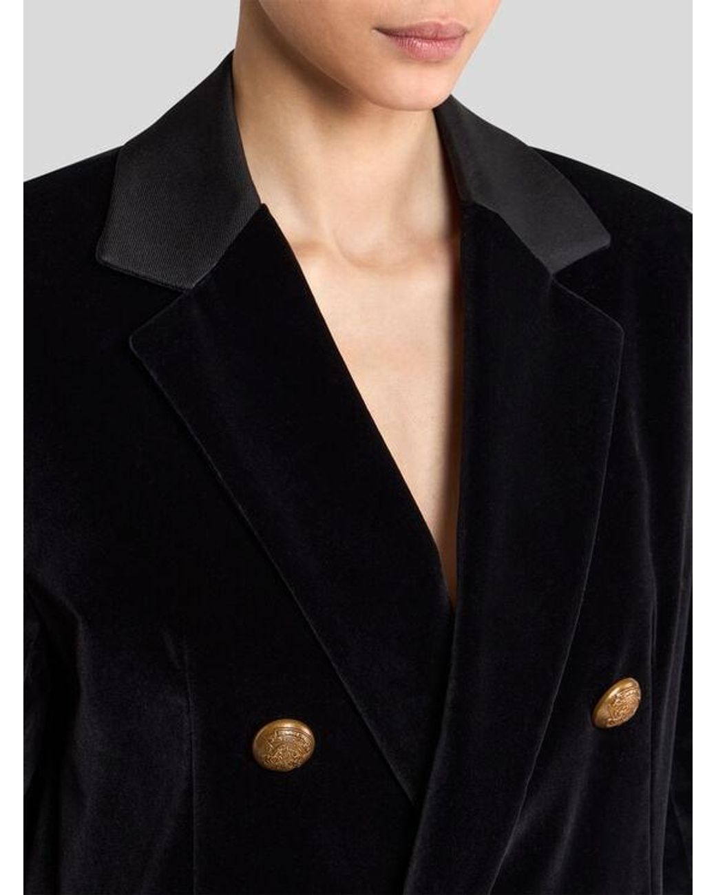 Etro Black Long Double-Breasted Stretch Cotton Velvet Jacket