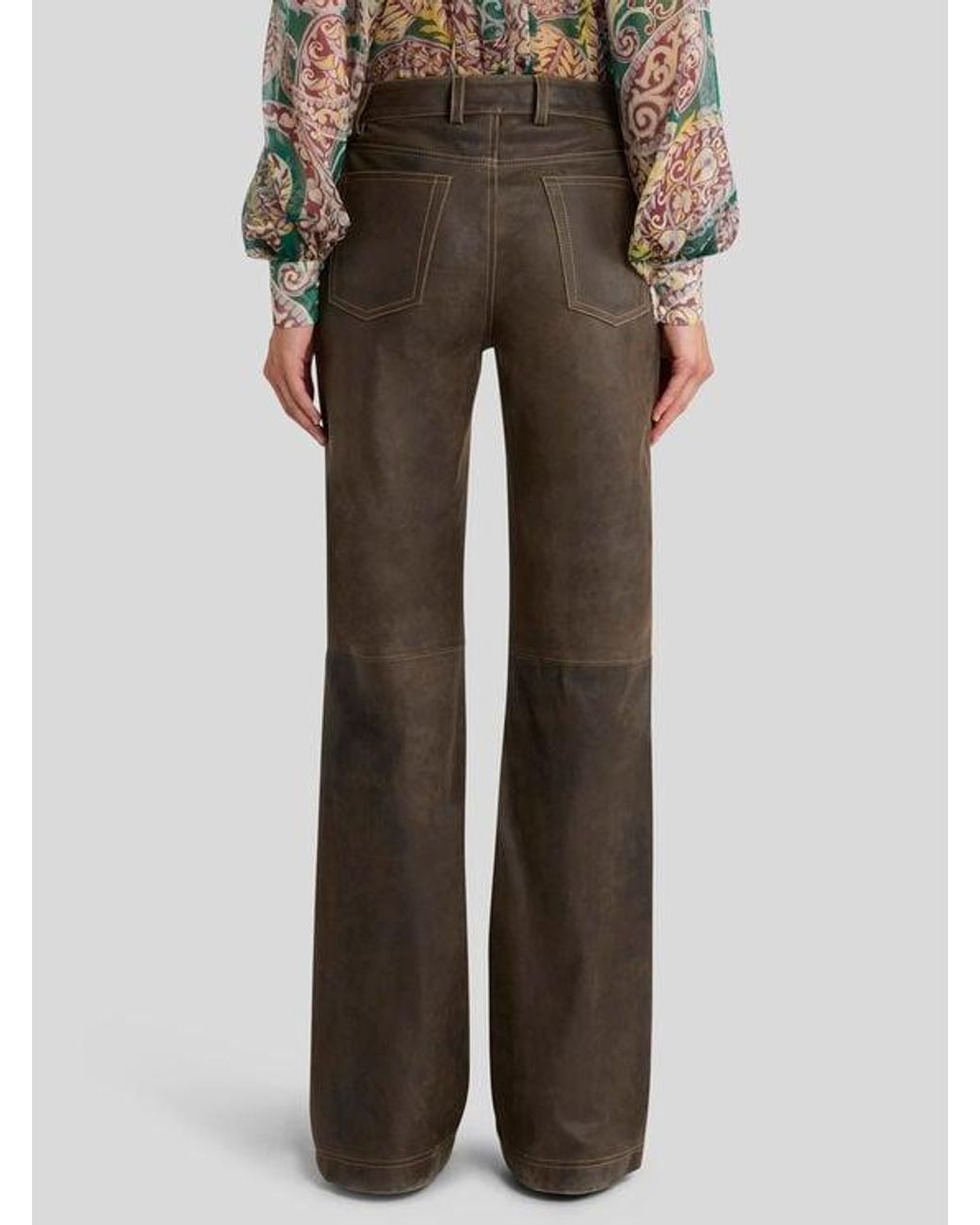 Etro Gray Leather Trousers