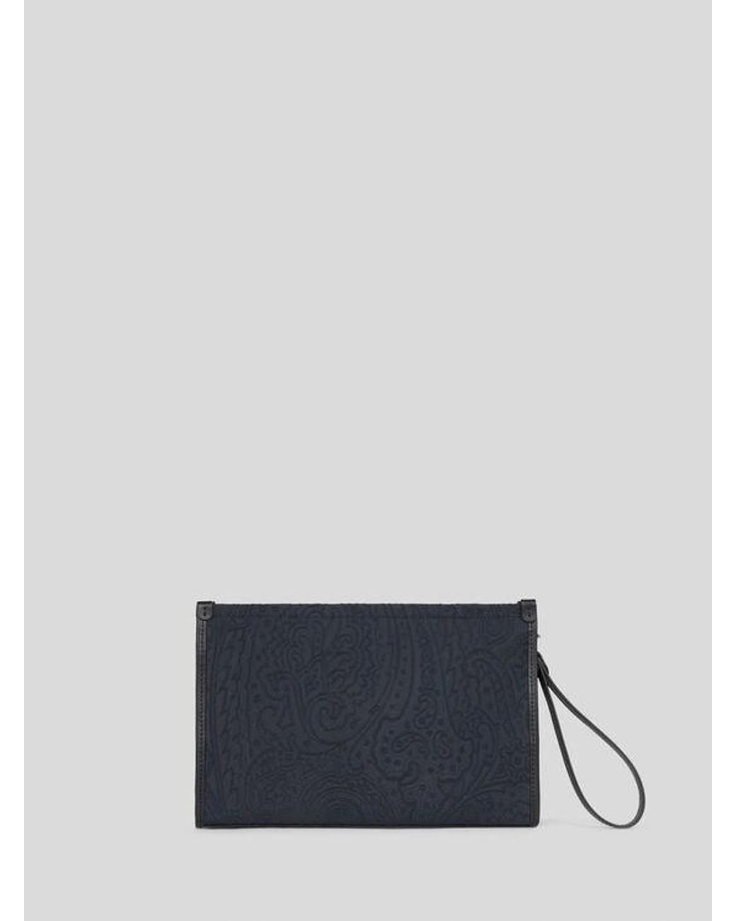 Etro Blue Large Nylon Jacquard Pouch for men
