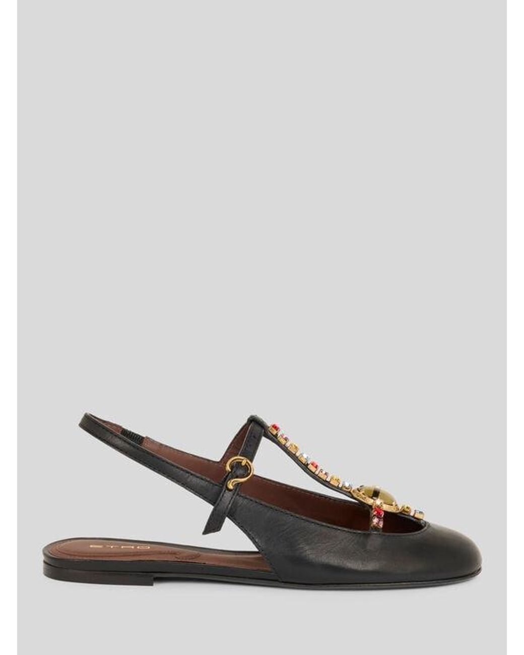 Etro Black Low Leather Slingbacks With Rhinestones