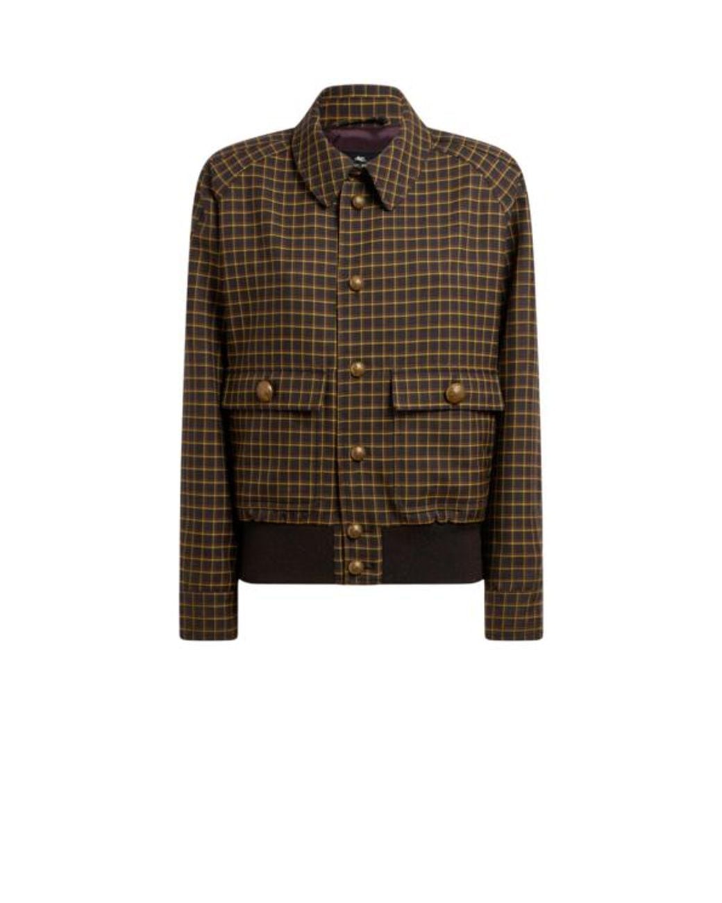 Etro Brown Wool Bomber Jacket With Check Motif