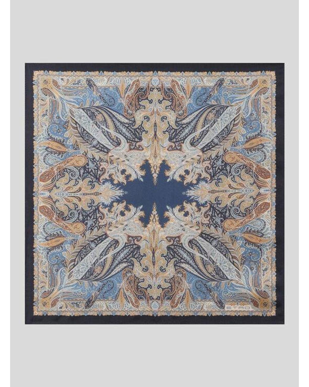 Etro Metallic Silk Pocket Square With Floral Paisley Motif for men