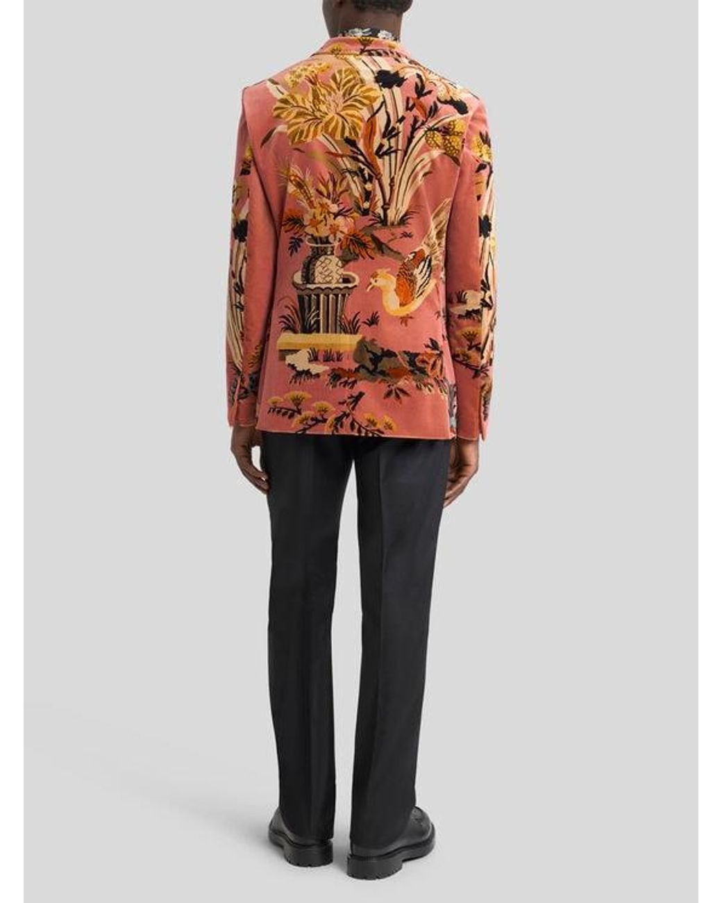 Etro Brown Single-Breasted Cotton Velvet Jacket With Placed Flower And Animal Print for men
